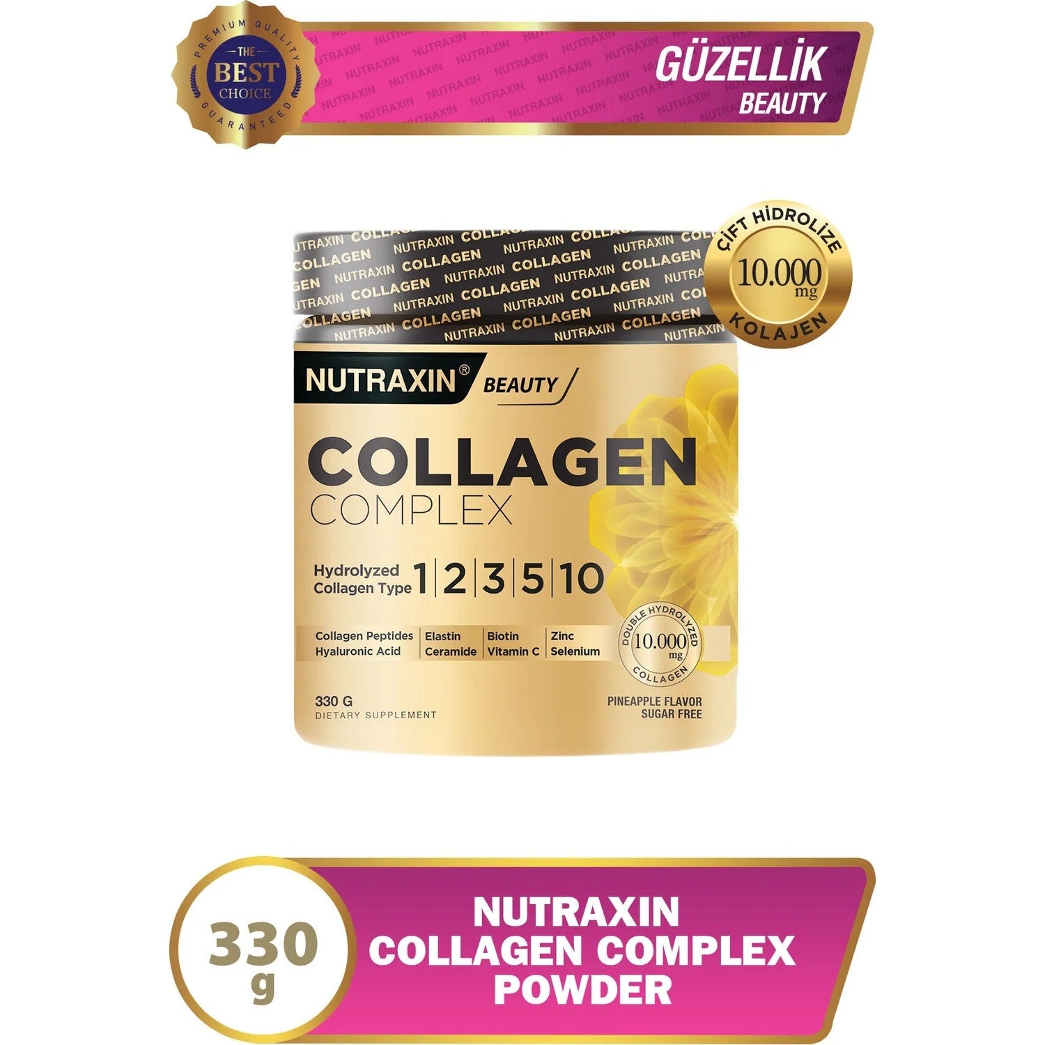 Nutraxin Beauty Collagen Complex 330GR Ananas Flavored Powder Supplement Urun Turkey Origin - MALLTURK