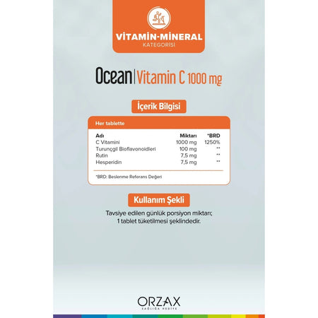 Orzax Ocean Vitamin C 1000 mg 30+30 Tablet 1 Alana 1 Bedava - MALLTURK