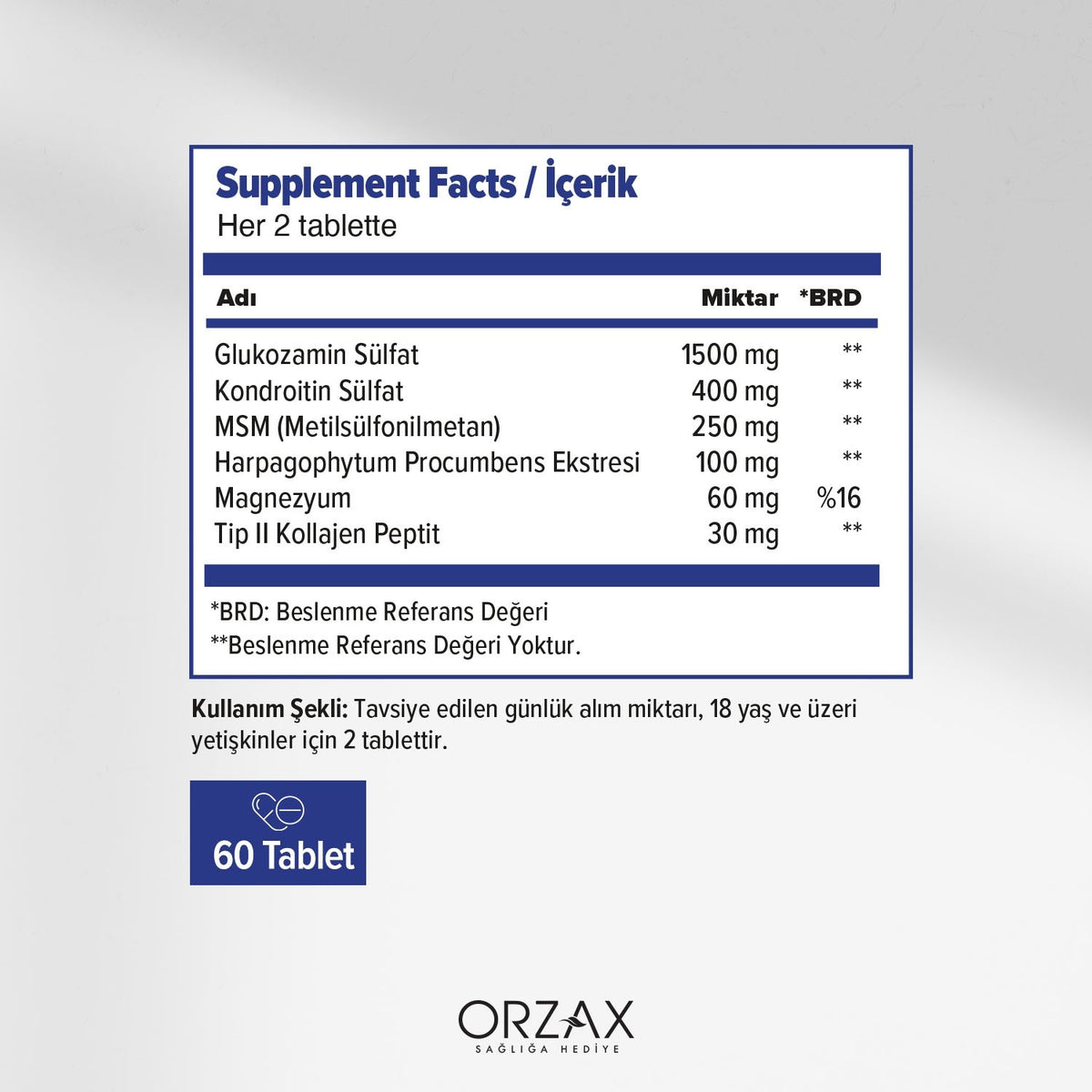 Orzax Ocean Glukozamin Komplex 60 Tablet - MALLTURK