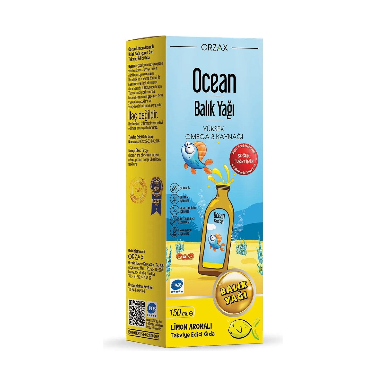 Orzax Ocean Omega 3 Fish Oil Surubu 150 ml Lemon Flavor Turkey Origin For Children - MALLTURK