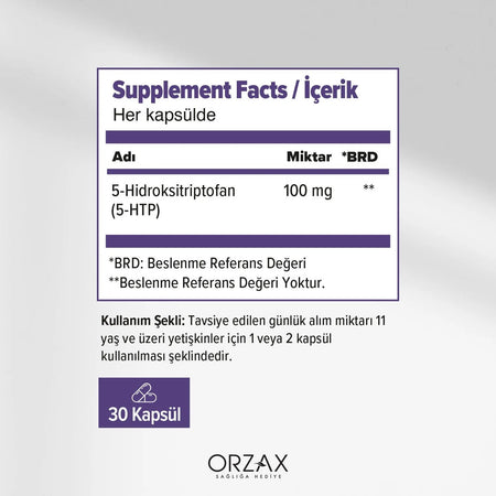 Orzax Ocean 5-HTP 100 mg 30 Capsule - MALLTURK