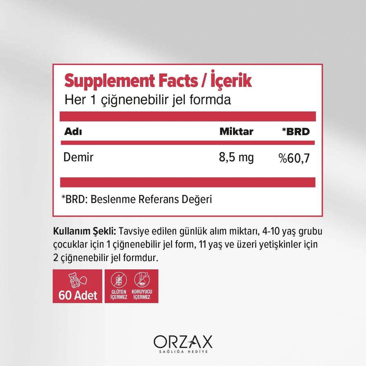 Orzax Ocean Gummies Iron Cignenebilir Jel Form 60 Pieces - MALLTURK