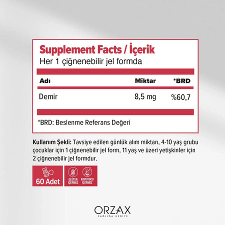 Orzax Ocean Gummies Iron Cignenebilir Jel Form 60 Pieces - MALLTURK