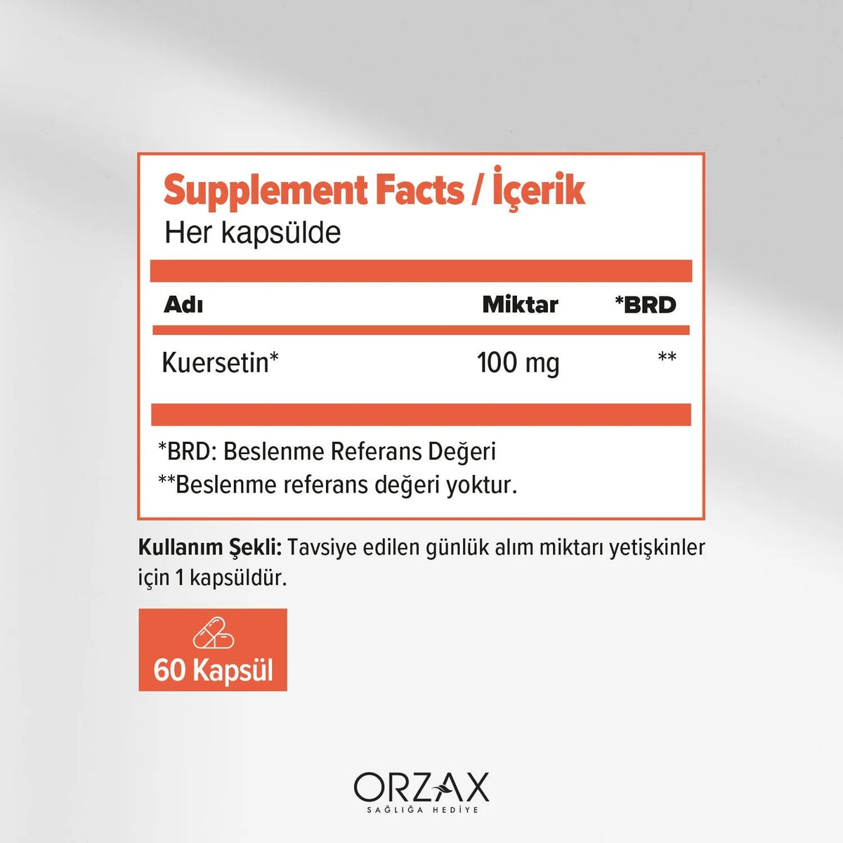 Orzax Ocean Quercetin 100 Mg 60 Capsule Turkey Origin Dietary Supplement Fitozomal Kuersetin - MALLTURK