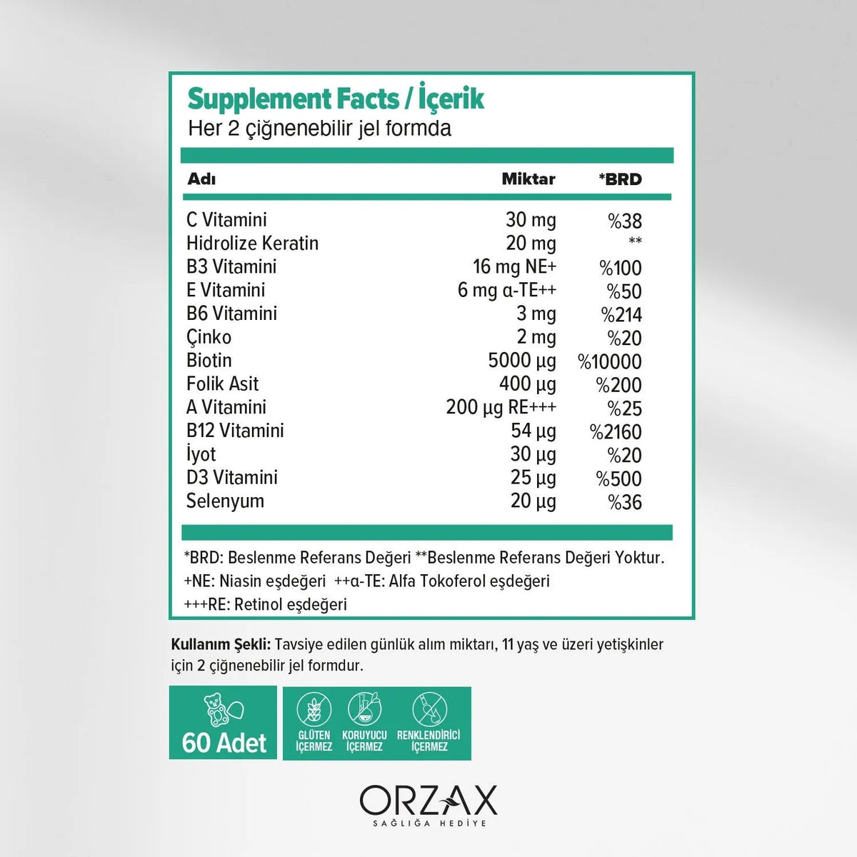 Orzax Ocean HSN 60 Pieces Biotin Folik Asit Keratin with Cignenebilir Jel Form - MALLTURK