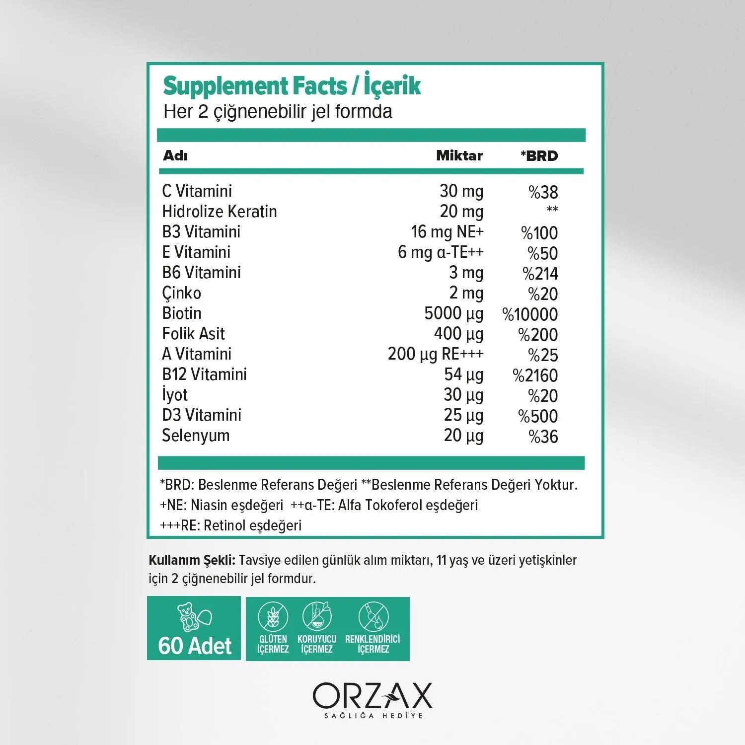 Orzax Ocean HSN 60 Pieces Biotin Folik Asit Keratin with Cignenebilir Jel Form - MALLTURK