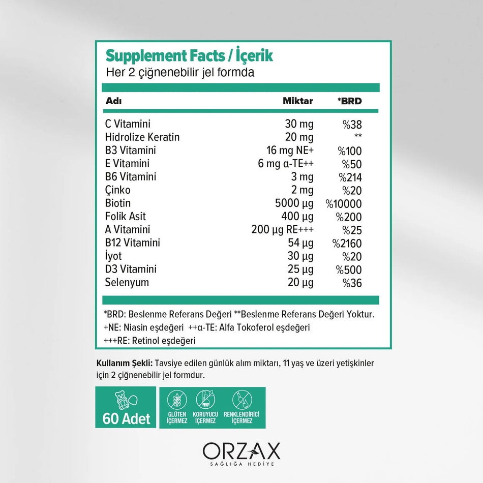Orzax Ocean HSN 60 Pieces Biotin Folik Asit Keratin with Cignenebilir Jel Form - MALLTURK