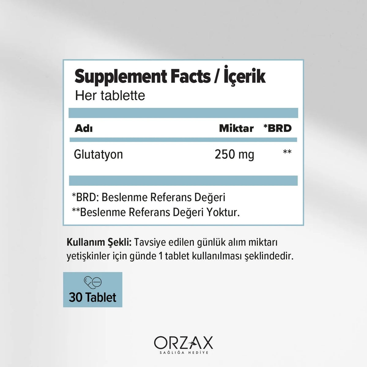 Orzax Ocean L-Glutatyon 250 mg 30 Tablet Dogal with Immune Support Destekli Dietary Supplement - MALLTURK