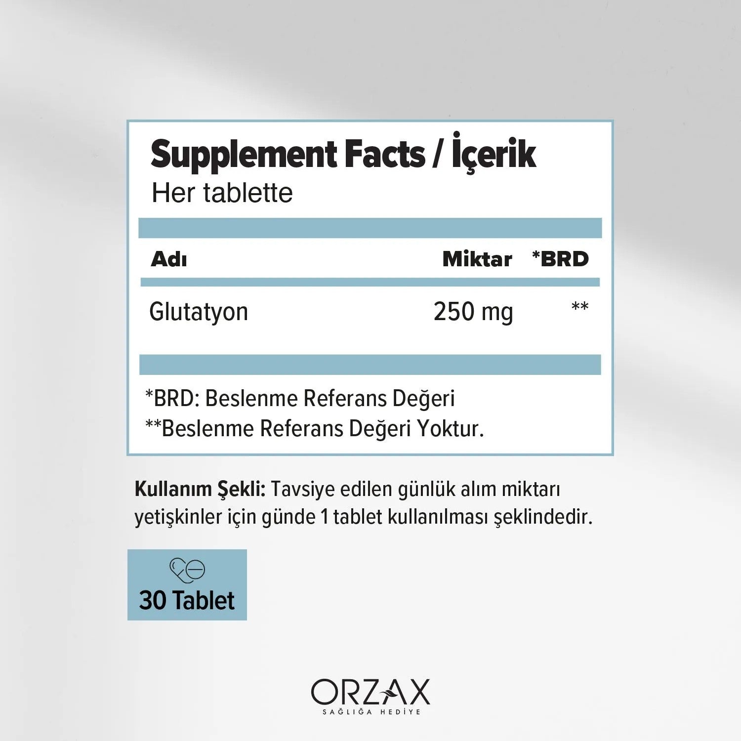 Orzax Ocean L-Glutatyon 250 mg 30 Tablet Dogal with Immune Support Destekli Dietary Supplement - MALLTURK