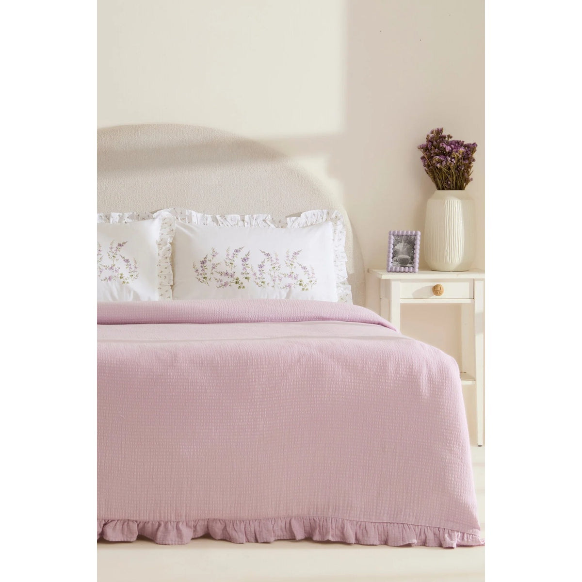 Karaca Home Luka 100% Cotton Ruffled Muslin Single Duvet Cover Set Lilac - MALLTURK