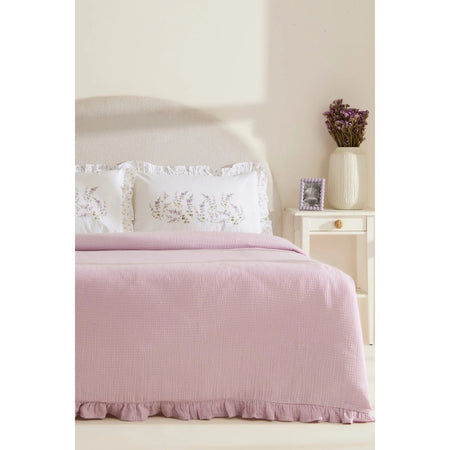 Karaca Home Luka 100% Cotton Ruffled Muslin Single Duvet Cover Set Lilac - MALLTURK