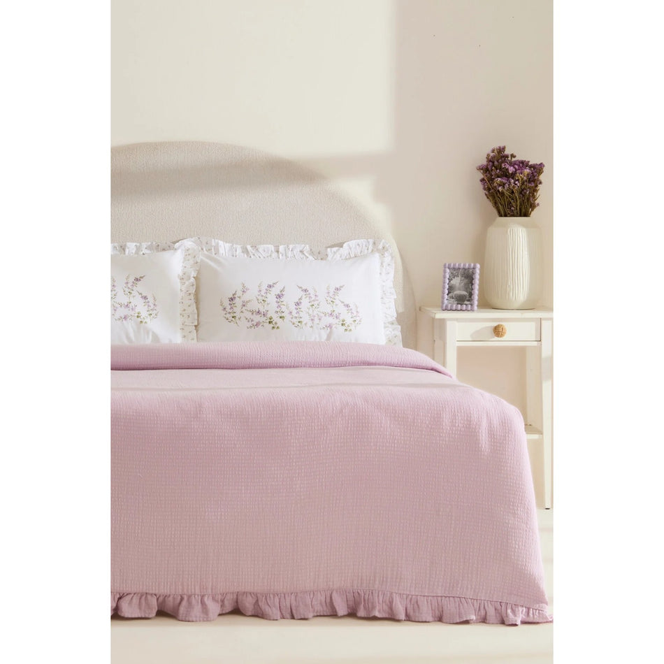 Karaca Home Luka 100% Cotton Ruffled Muslin Single Duvet Cover Set Lilac - MALLTURK