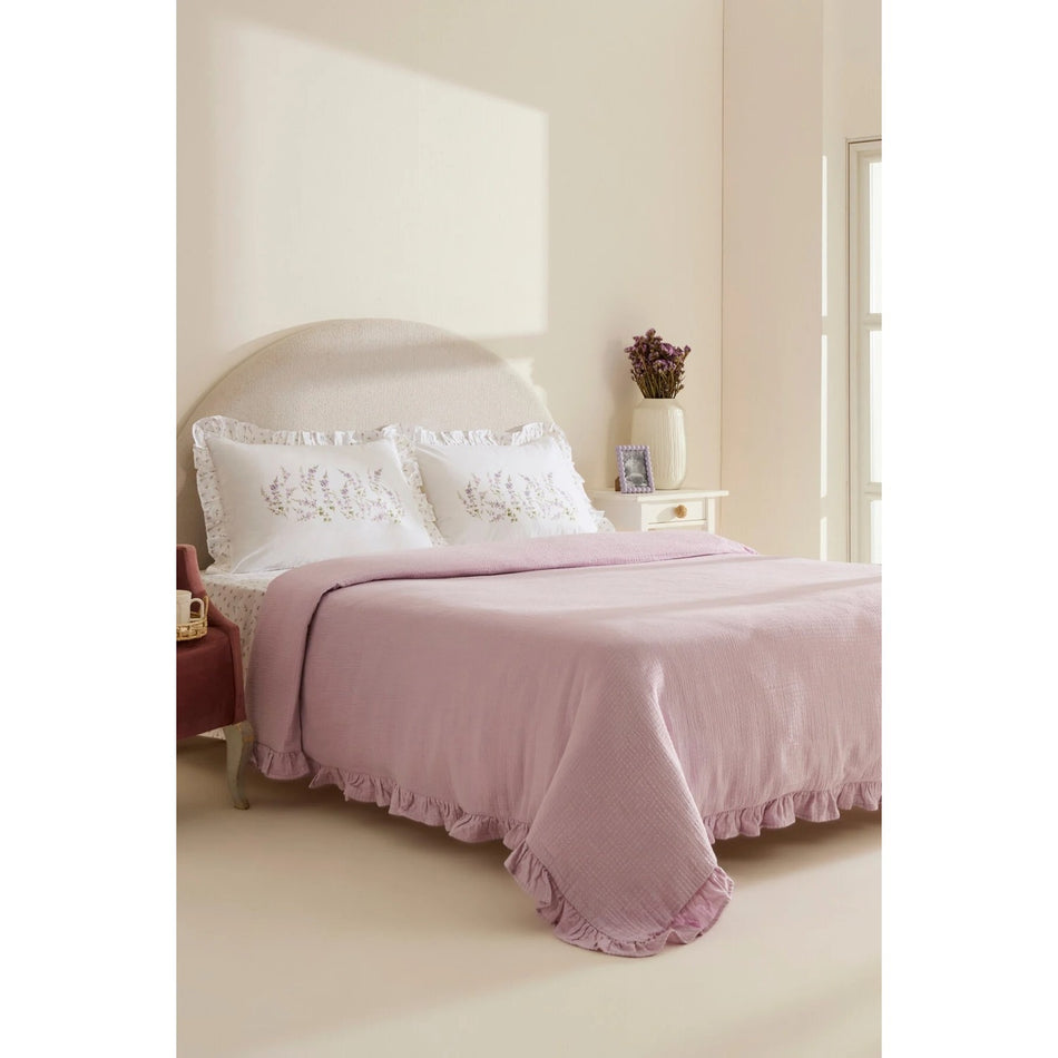 Karaca Home Luka 100% Cotton Ruffled Muslin Single Duvet Cover Set Lilac - MALLTURK