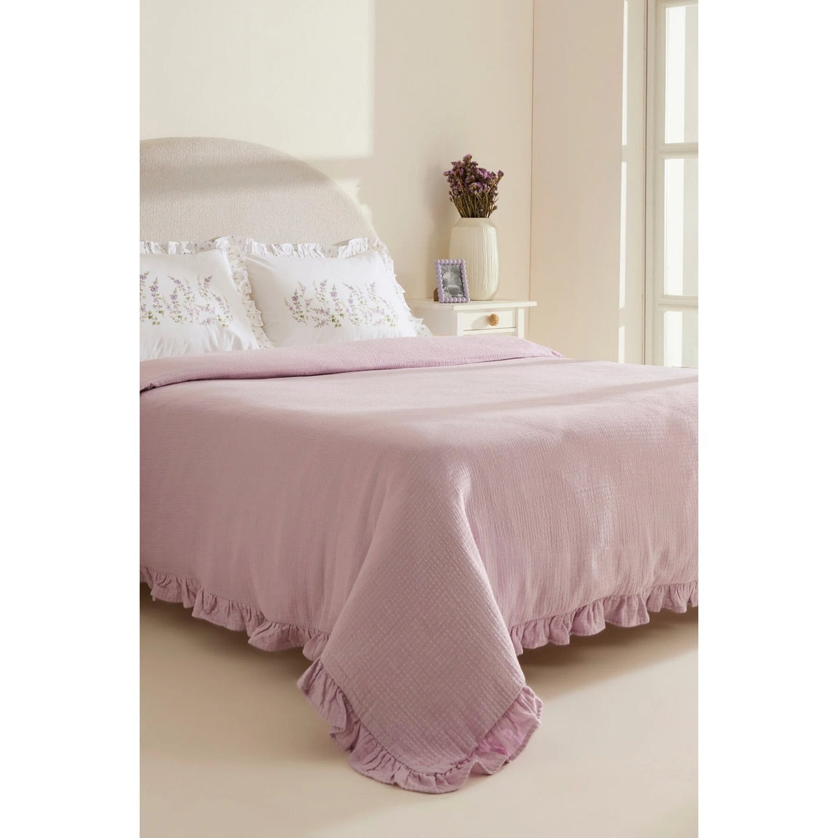 Karaca Home Luka 100% Cotton Ruffled Muslin Single Duvet Cover Set Lilac - MALLTURK
