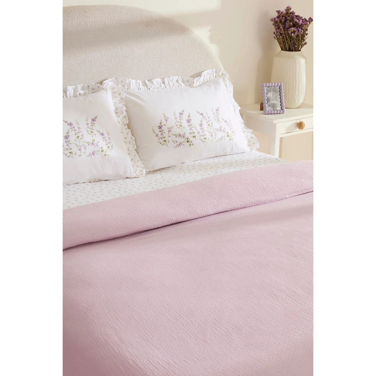 Karaca Home Luka 100% Cotton Ruffled Muslin Single Duvet Cover Set Lilac - MALLTURK