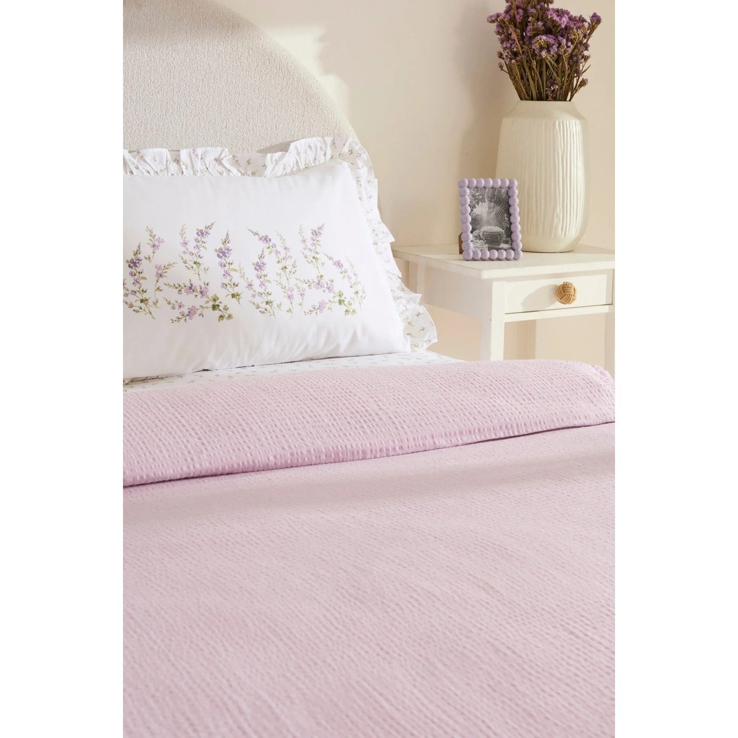 Karaca Home Luka 100% Cotton Ruffled Muslin Single Duvet Cover Set Lilac - MALLTURK