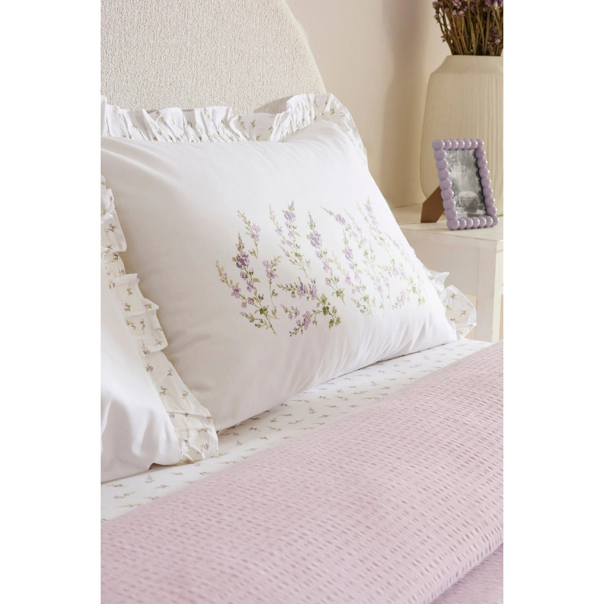 Karaca Home Luka 100% Cotton Ruffled Muslin Single Duvet Cover Set Lilac - MALLTURK