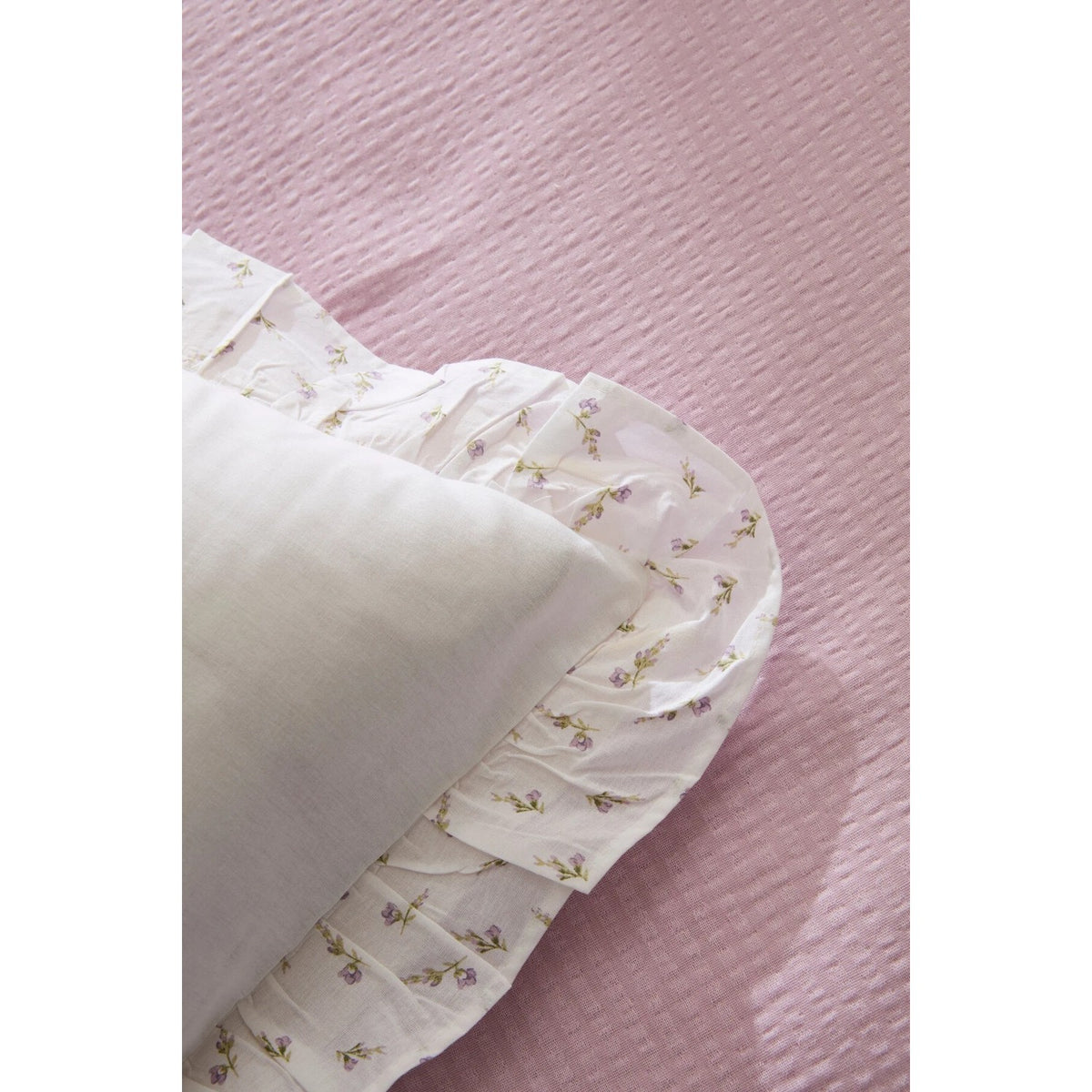 Karaca Home Luka 100% Cotton Ruffled Muslin Single Duvet Cover Set Lilac - MALLTURK