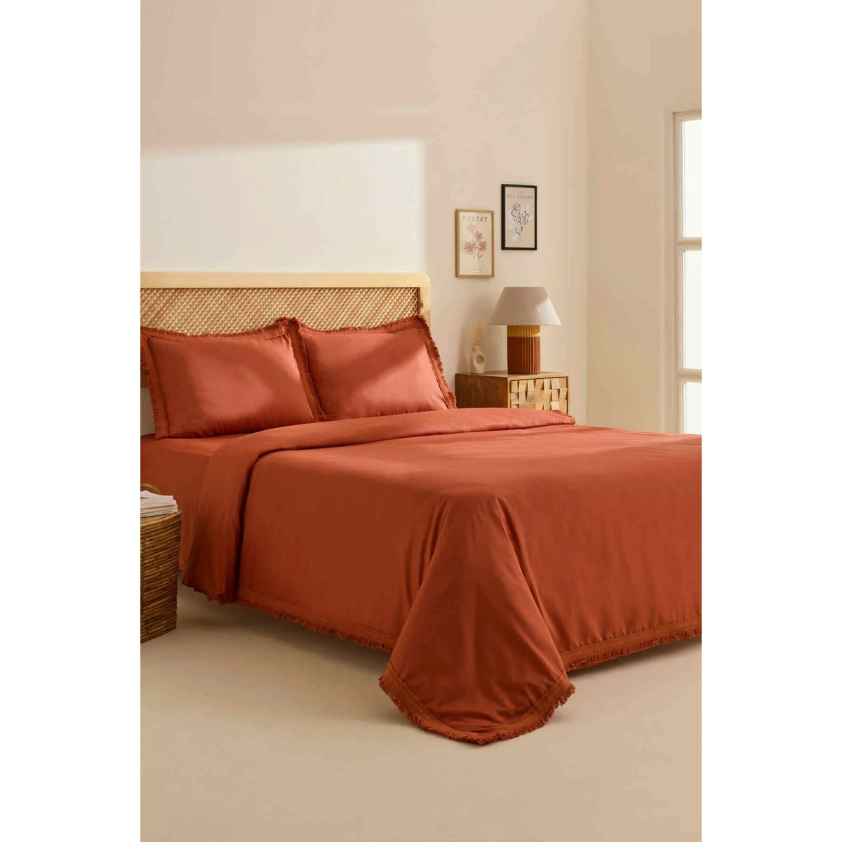 Karaca Home Helios %100 Cotton Double Duvet Cover Set Terra Cota - MALLTURK