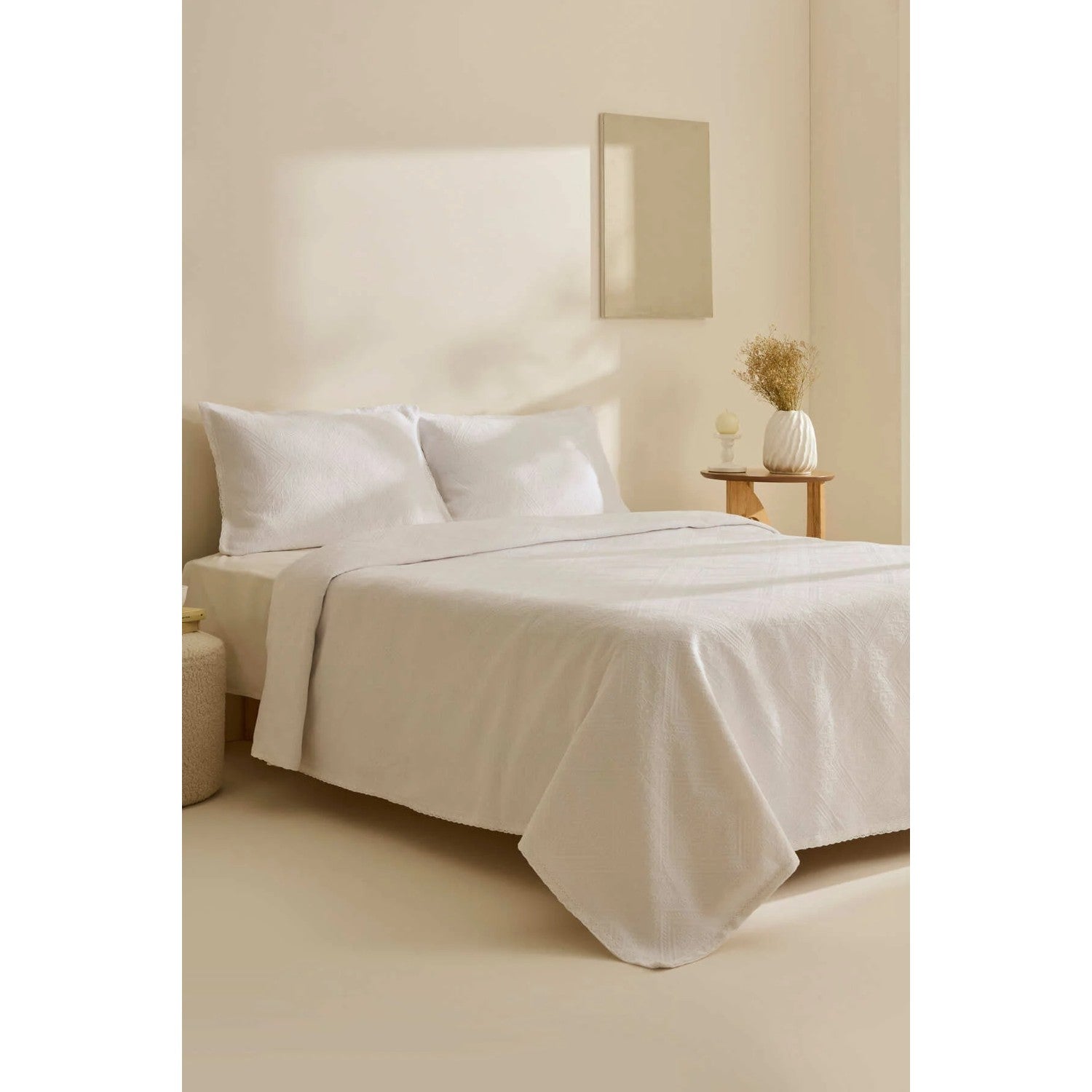 Karaca Home Adelia Frilled Double Bedspread Set White - MALLTURK