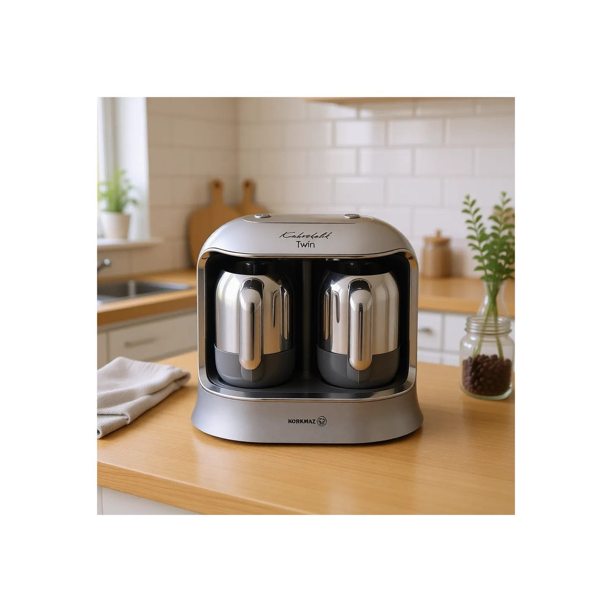 Korkmaz Kahvekolik Twin Chrome Automatic Coffee Maker - MALLTURK