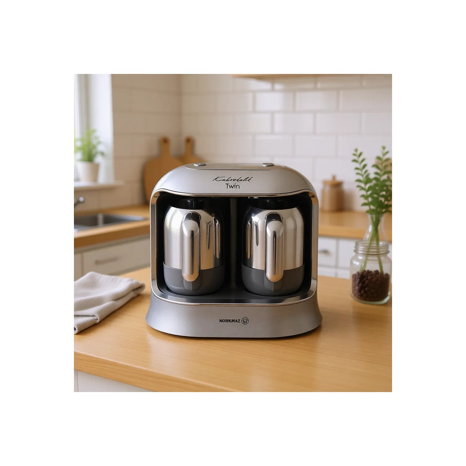 Korkmaz Kahvekolik Twin Chrome Automatic Coffee Maker - MALLTURK