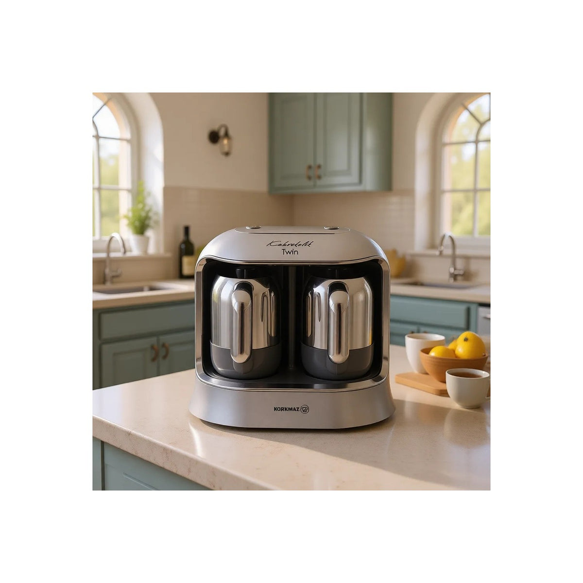 Korkmaz Kahvekolik Twin Chrome Automatic Coffee Maker - MALLTURK