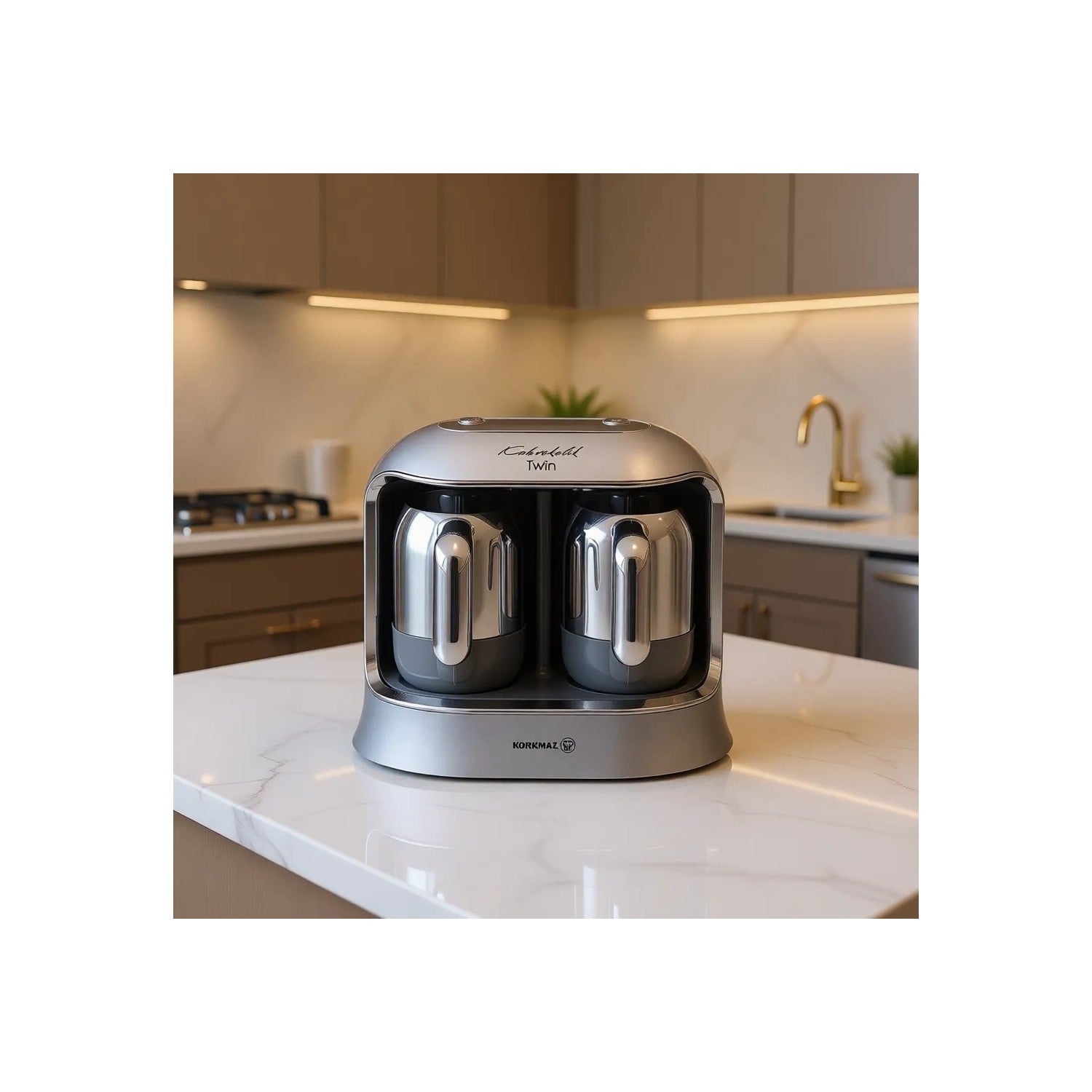 Korkmaz Kahvekolik Twin Chrome Automatic Coffee Maker - MALLTURK