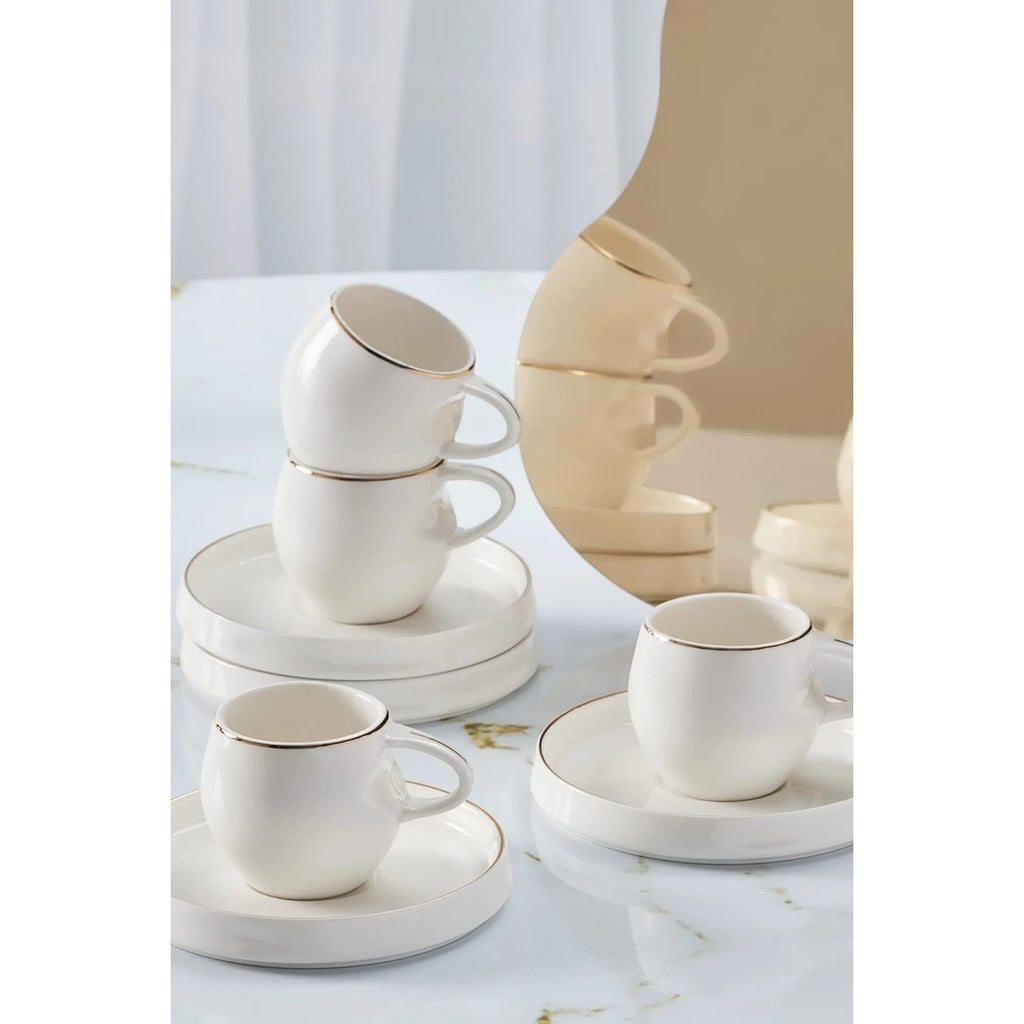 Karaca Sunset 12-Piece White Porcelain Turkish Coffee Cup Set for 6