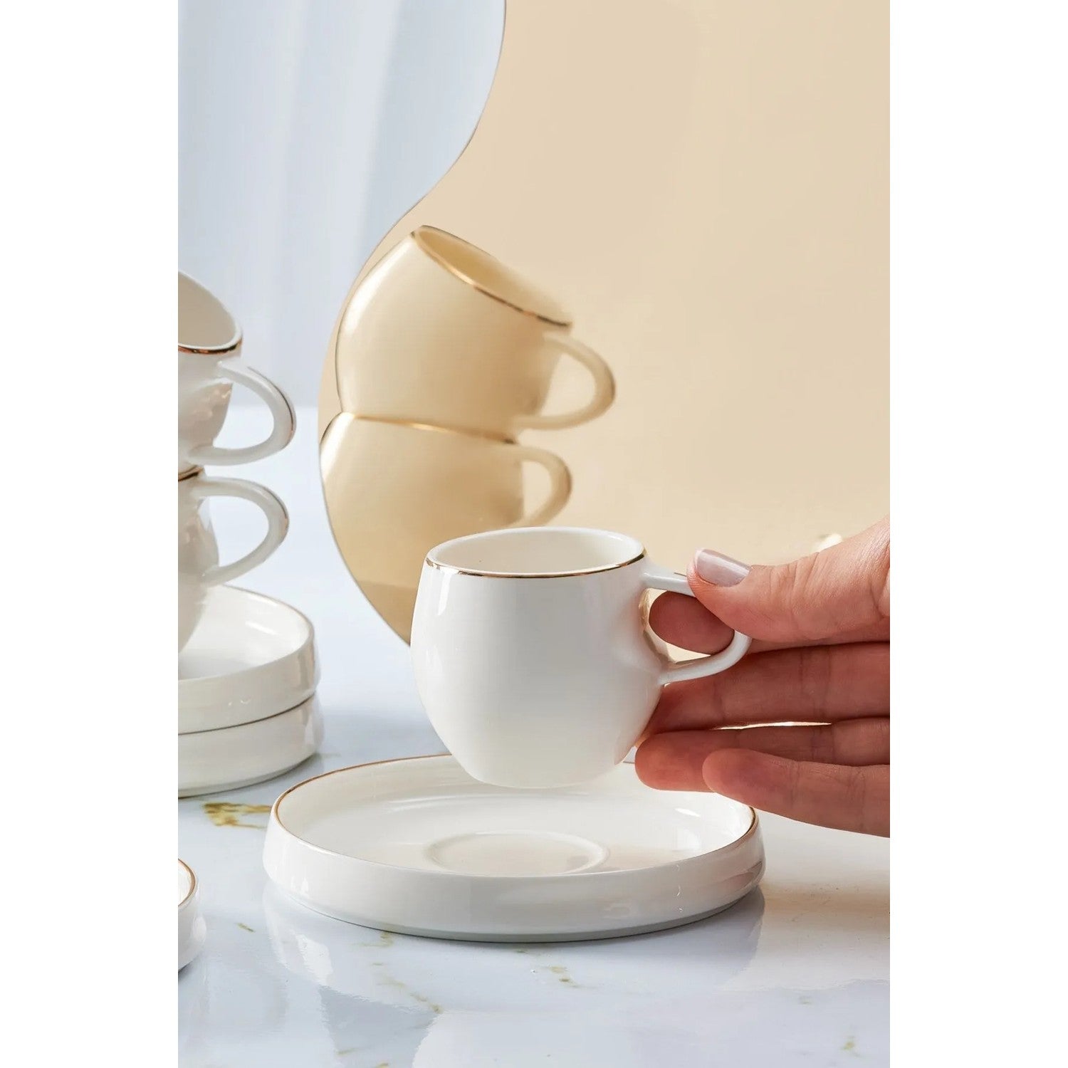 Karaca Sunset 12-Piece White Porcelain Turkish Coffee Cup Set for 6