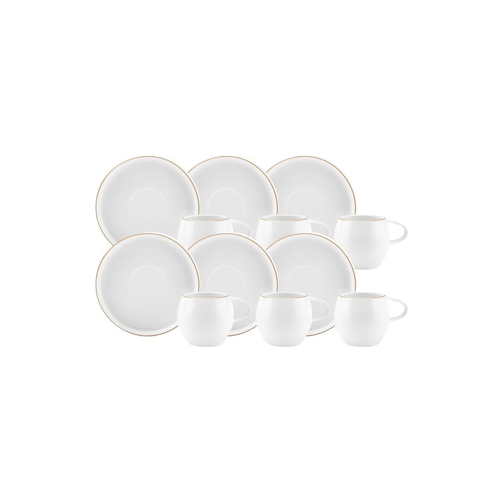 Karaca Sunset 12-Piece White Porcelain Turkish Coffee Cup Set for 6