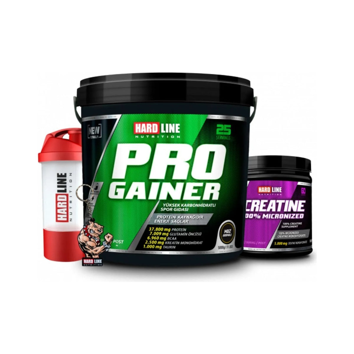 Hardline Nutrition Hardline Progainer Chocolate 5000 gr + 100% Micronized Creatine 300 gr + Shaker - MALLTURK