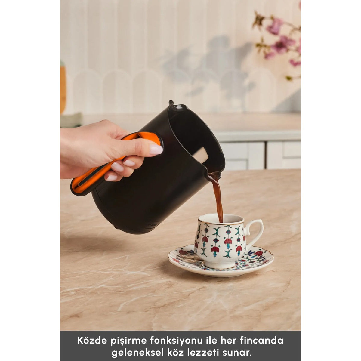 Karaca Hatir Neo-S Automatic Turkish Coffee Maker, Orange, 5-Cup Capacity - MALLTURK