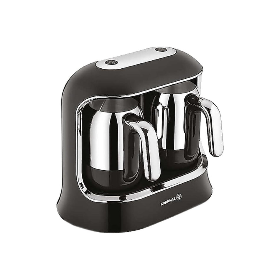 Korkmaz Kahvekolik Twin Automatic Coffee Maker, Black and Chrome - MALLTURK
