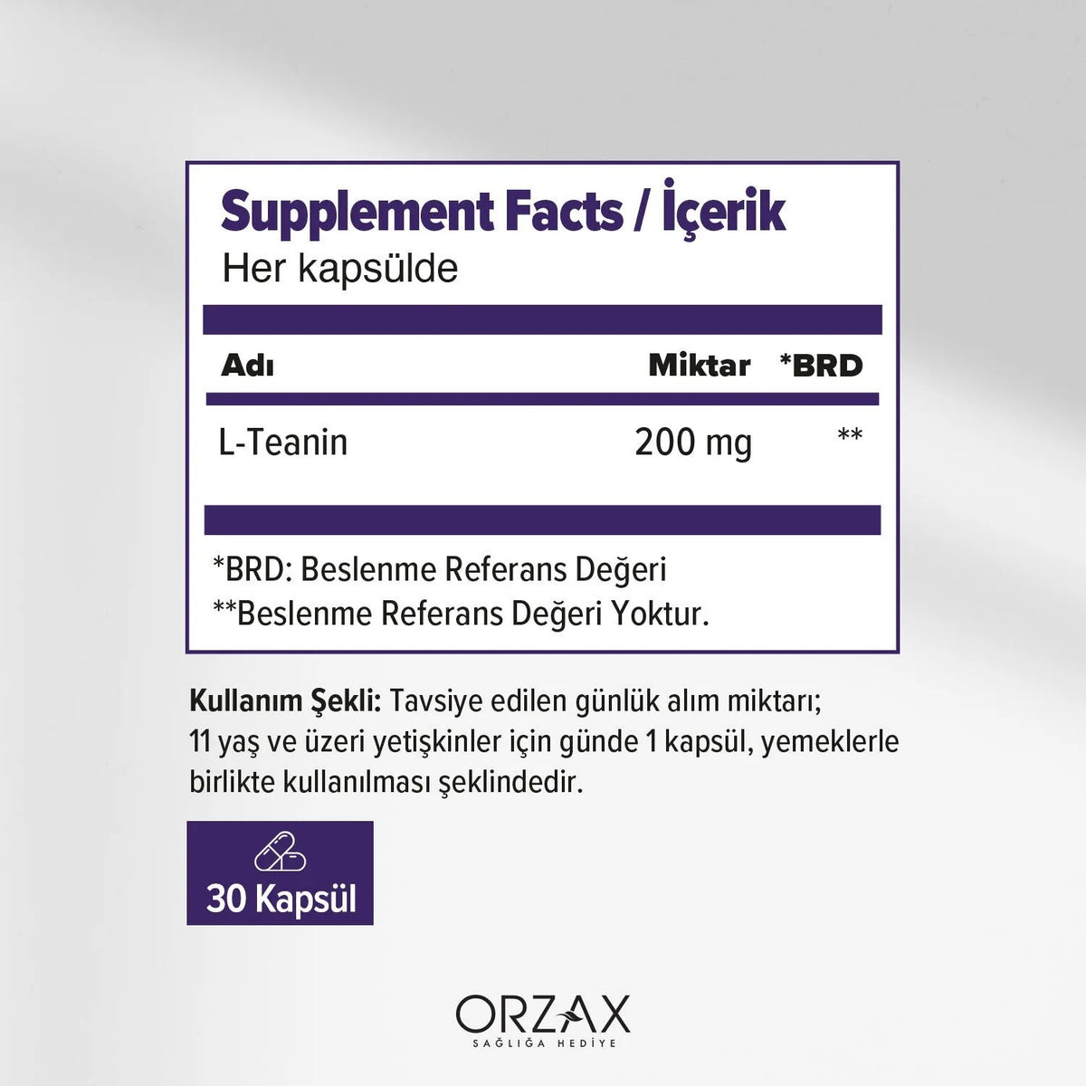Orzax Ocean L-Teanin 200 mg 30 Capsule Vegan Dietary Supplement Turkey Origin - MALLTURK