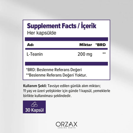 Orzax Ocean L-Teanin 200 mg 30 Capsule Vegan Dietary Supplement Turkey Origin - MALLTURK