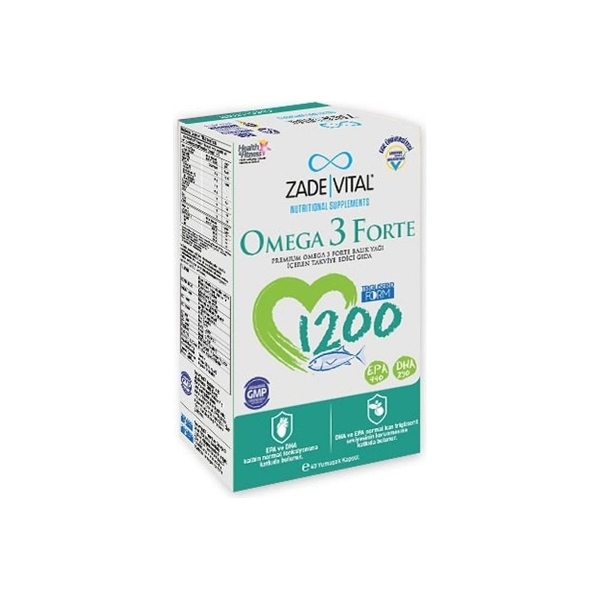 Zade Vital Omega 3 Forte Dogal with Immune Support Destekli Energy Support 40 Softgel - MALLTURK