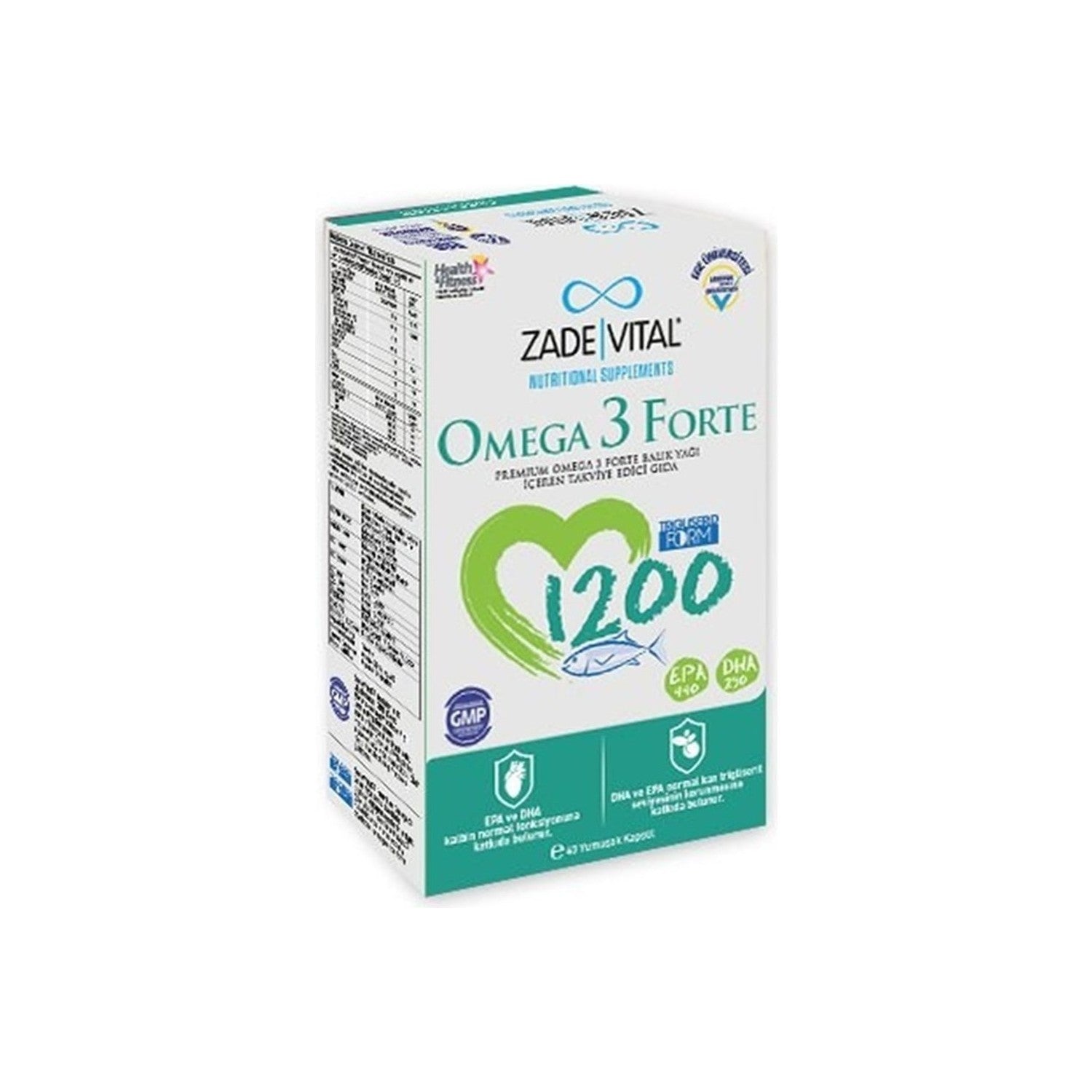 Zade Vital Omega 3 Forte Dogal with Immune Support Destekli Energy Support 40 Softgel - MALLTURK