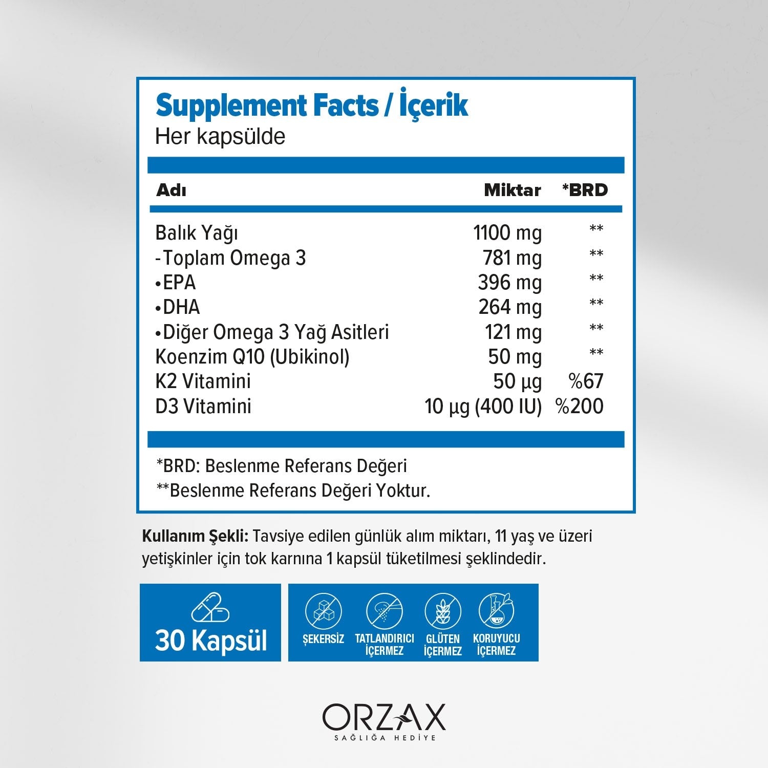 Orzax Ocean Pulse Omega 3 Fish Oil 30 Capsule - MALLTURK
