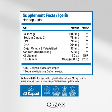 Orzax Ocean Pulse Omega 3 Fish Oil 30 Capsule - MALLTURK