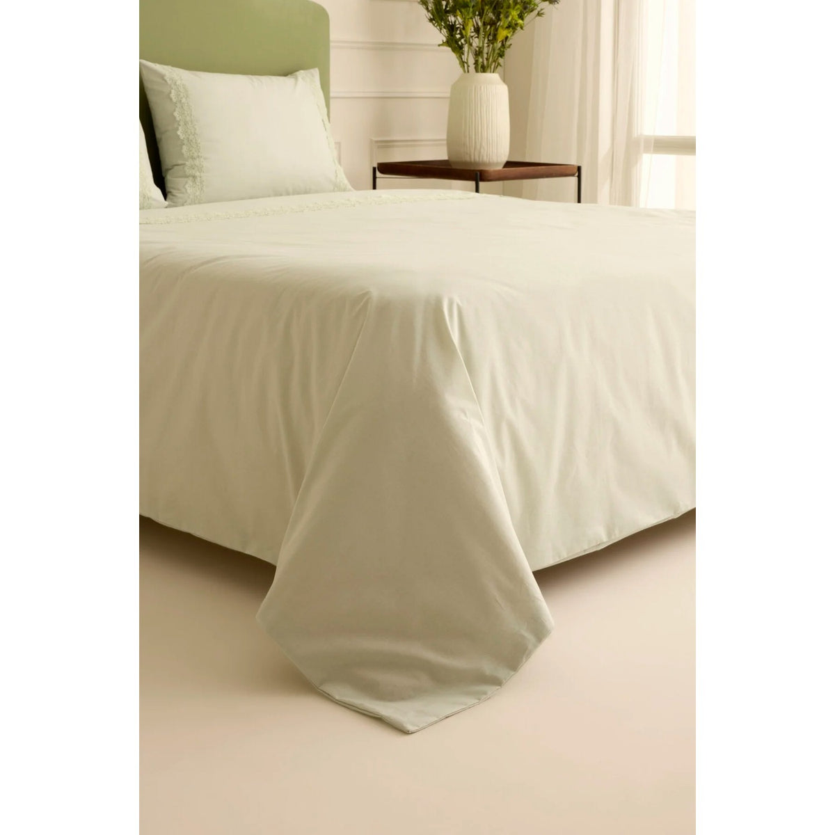 Karaca Home Lunelle Lace Double Duvet Cover Set Sage Green - MALLTURK