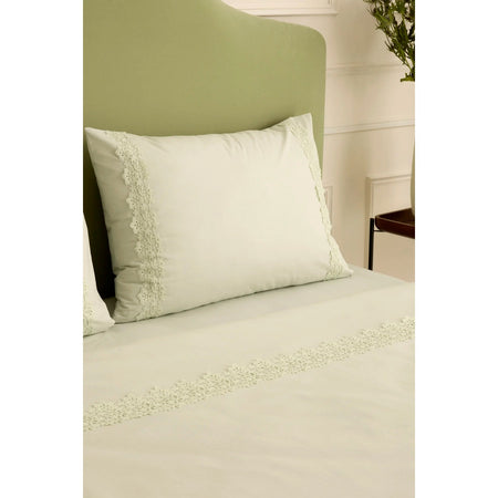 Karaca Home Lunelle Lace Double Duvet Cover Set Sage Green - MALLTURK
