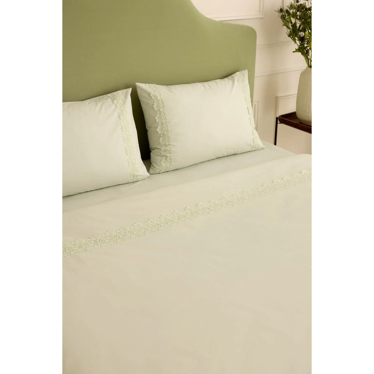 Karaca Home Lunelle Lace Double Duvet Cover Set Sage Green - MALLTURK