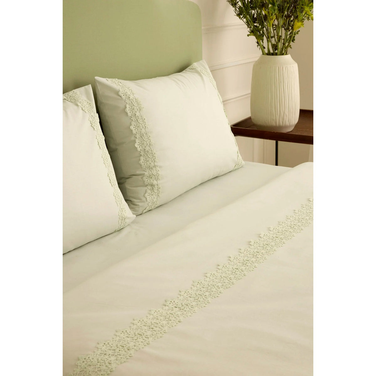 Karaca Home Lunelle Lace Double Duvet Cover Set Sage Green - MALLTURK