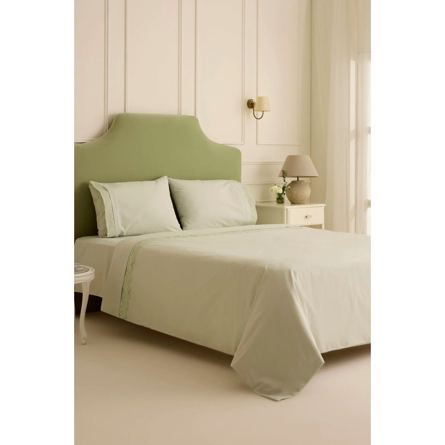 Karaca Home Velisse Lace Double Duvet Cover Set Sage Green - MALLTURK