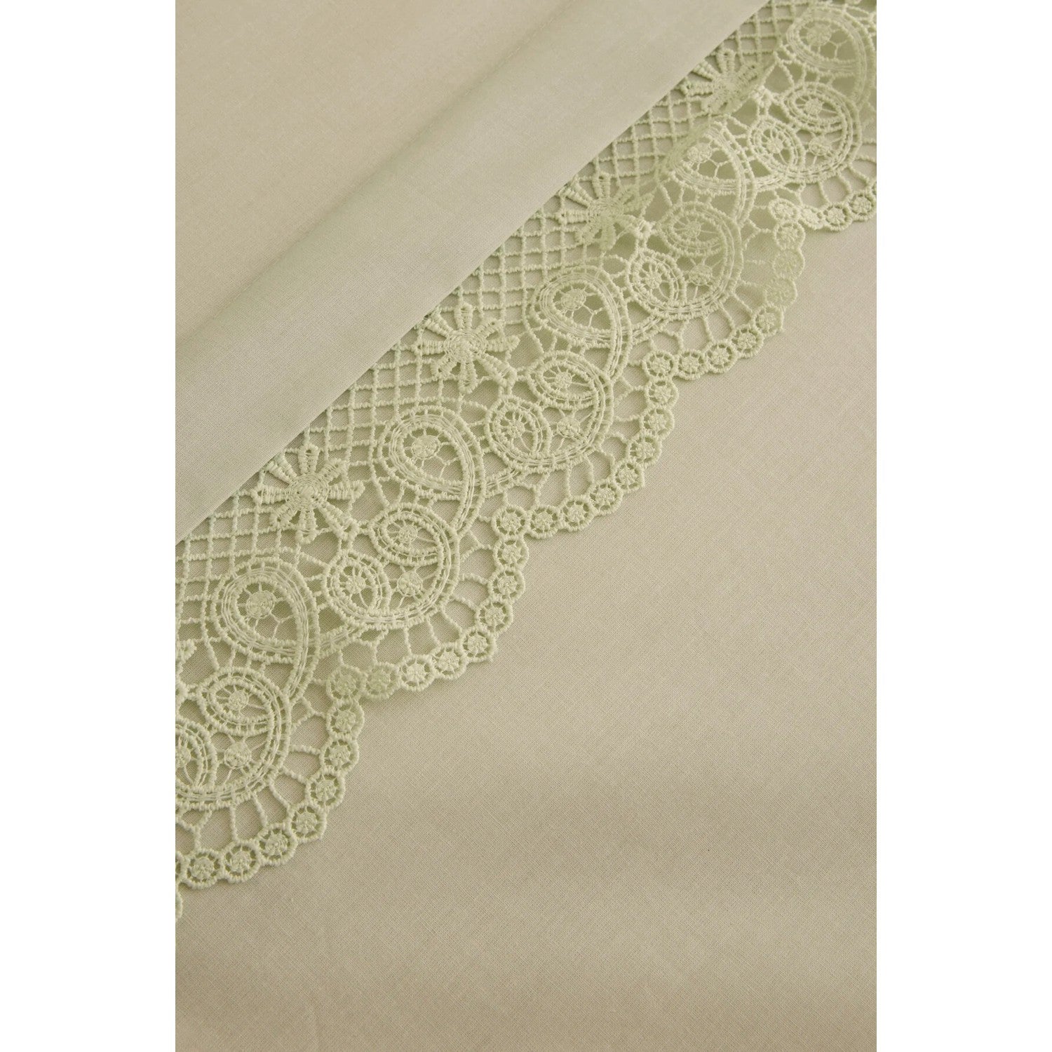Karaca Home Velisse Lace Double Duvet Cover Set Sage Green - MALLTURK