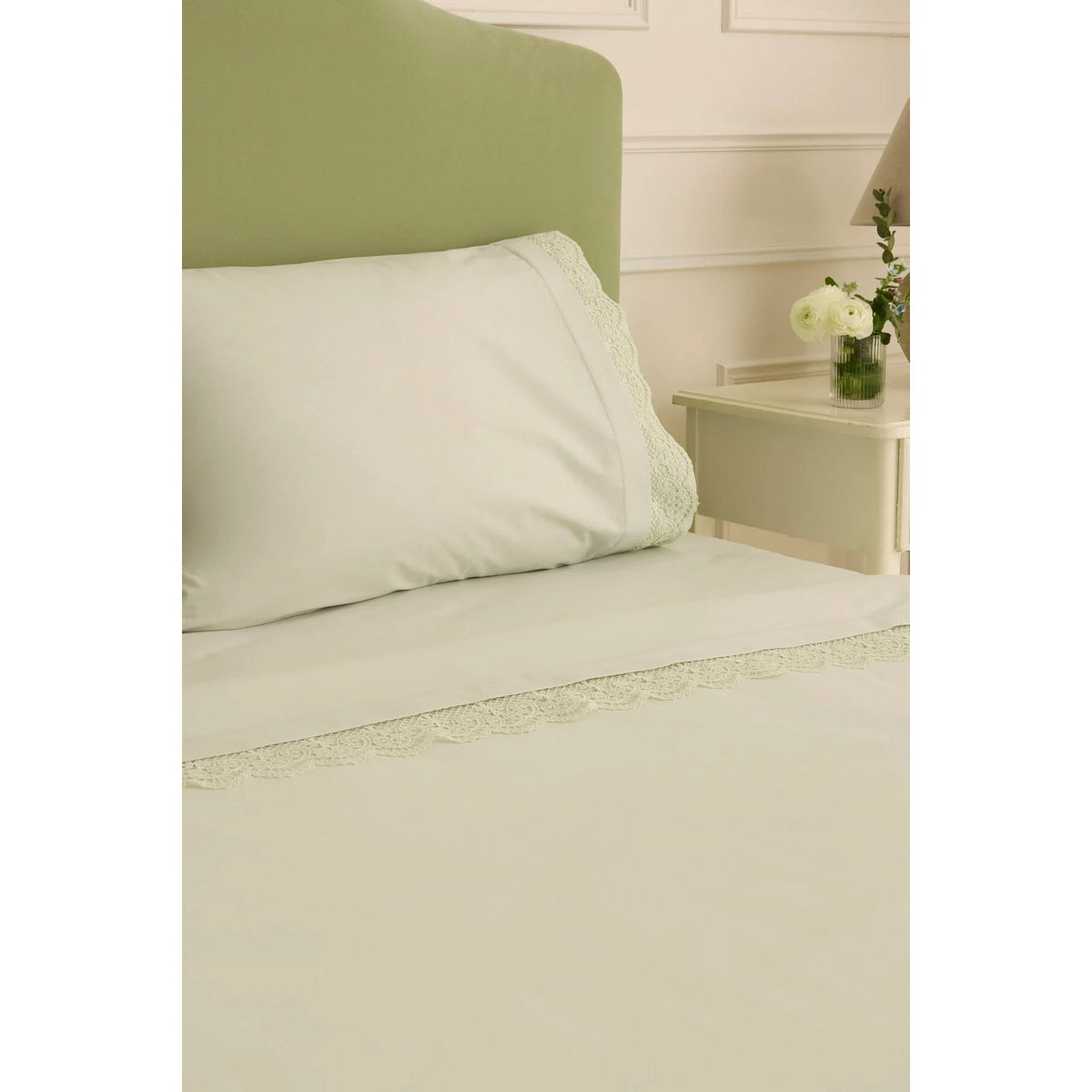 Karaca Home Velisse Lace Double Duvet Cover Set Sage Green - MALLTURK