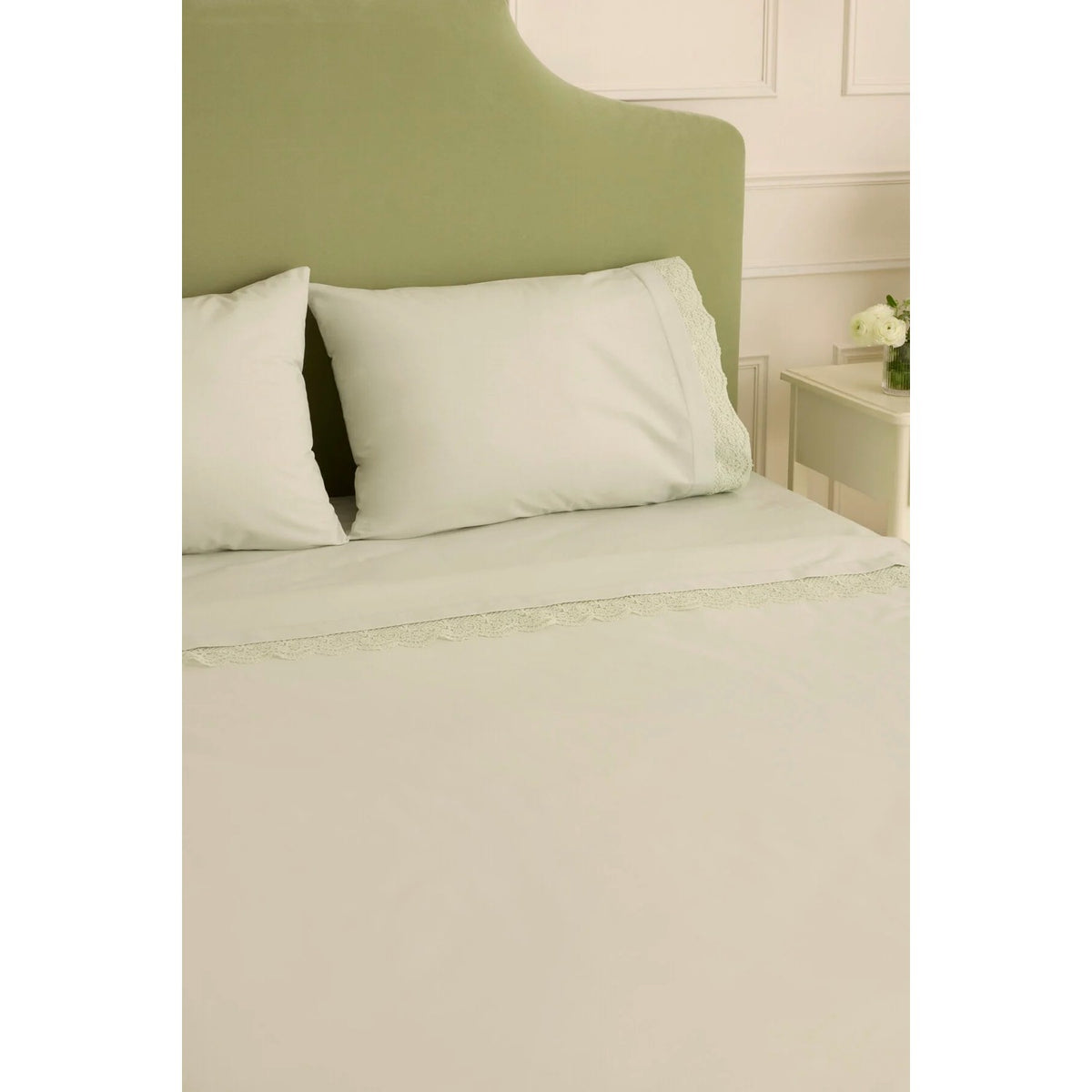Karaca Home Velisse Lace Double Duvet Cover Set Sage Green - MALLTURK