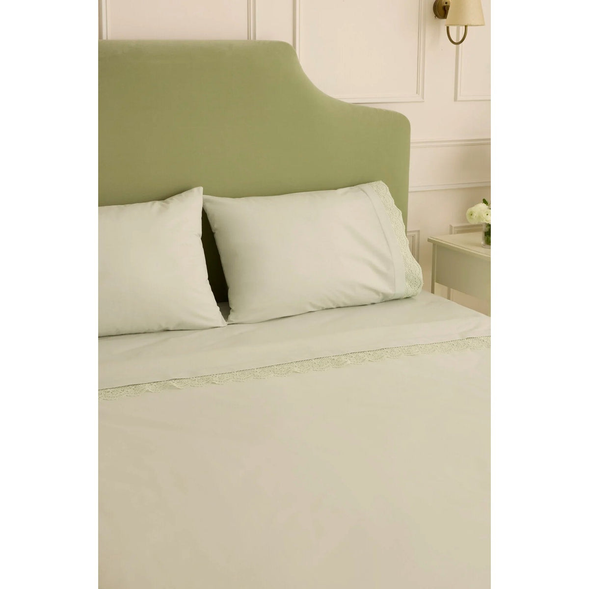 Karaca Home Velisse Lace Double Duvet Cover Set Sage Green - MALLTURK