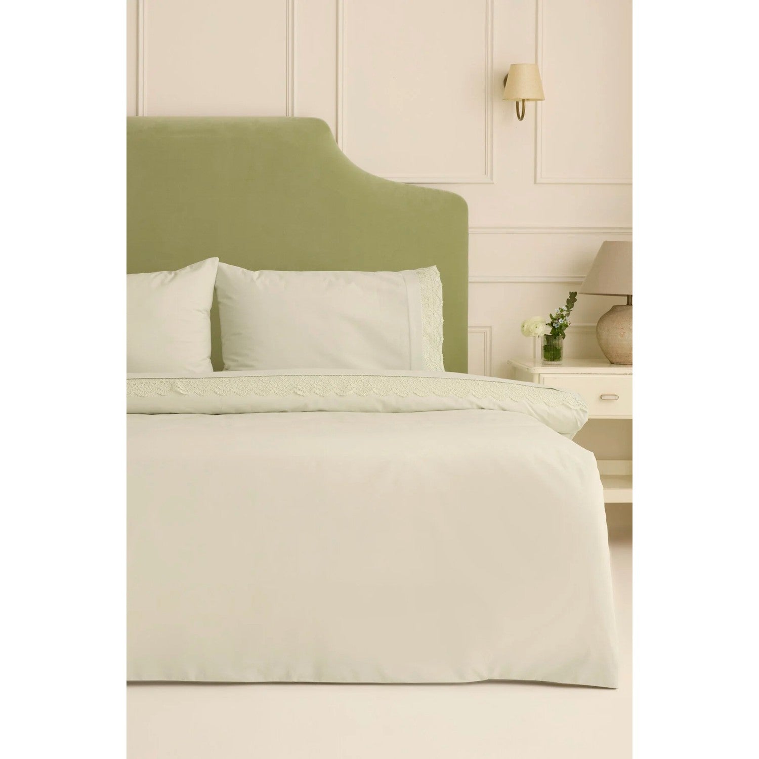 Karaca Home Velisse Lace Double Duvet Cover Set Sage Green - MALLTURK